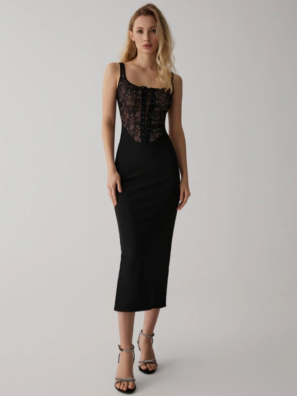 Commense Lace Corset Square Neck Dress